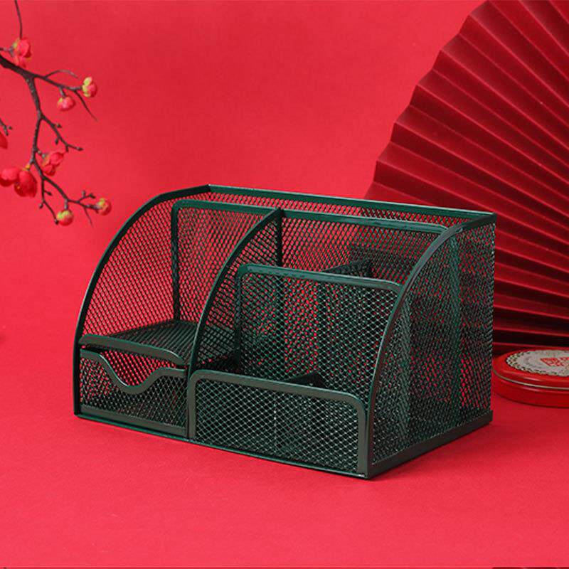 厂家直供多功能铁艺多格文具收纳盒笔筒办公桌面收纳杂物手机整理