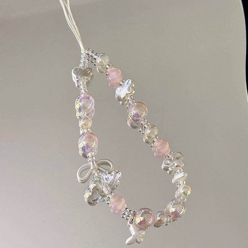 ins风透粉星星吊坠串珠手机链ccd挂绳相机挂饰防丢绳钥匙扣挂件