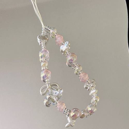 ins风透粉星星吊坠串珠手机链ccd挂绳相机挂饰防丢绳钥匙扣挂件