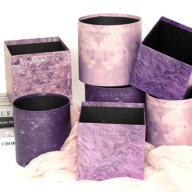 高级感星空花盒鲜花玫瑰花束大理石插花盒方形套二圆形抱抱桶定制