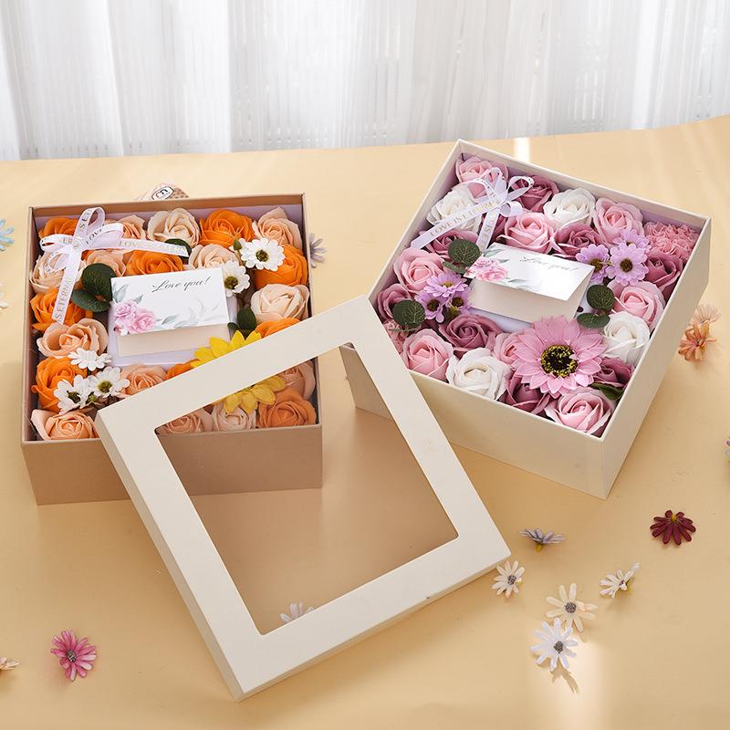 七夕情人节惊喜玫瑰花抽钱礼品盒母亲节生日小礼品透明开窗包装盒定制