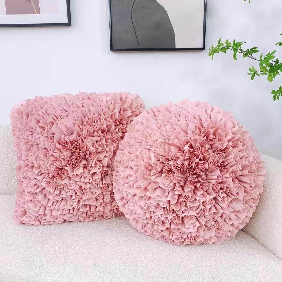 欧式ins风手工盘花抱枕立体花朵抱枕套 客厅沙发样板房靠枕靠垫定