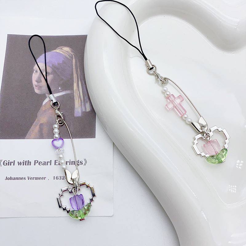 原创自制五金少女别针爱心手工串珠手机壳链咕本链钥匙挂件小众设