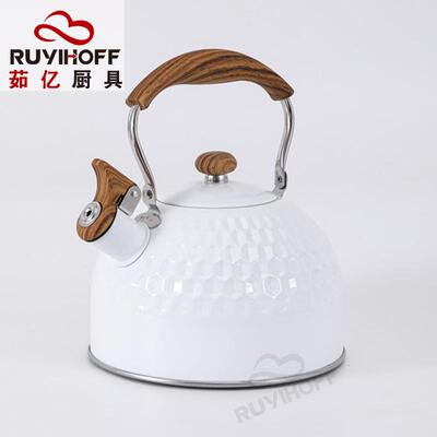 白色锤纹不锈钢鸣音烧水壶泡茶咖啡欧美鸣笛壶2.5L厨具响水壶