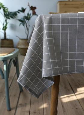 灰色格子棉麻文艺格子桌布布艺灰色台布小清新长方形现代简约