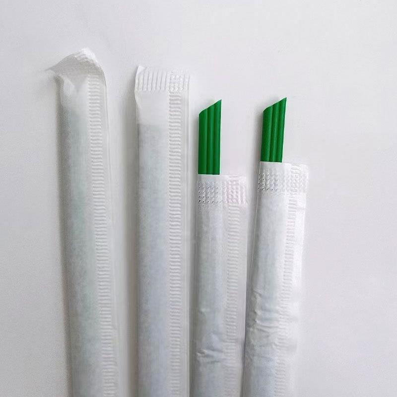 一次性pla可降解墨绿色单支纸包装3孔尖头咖啡吸管热饮搅拌小吸管