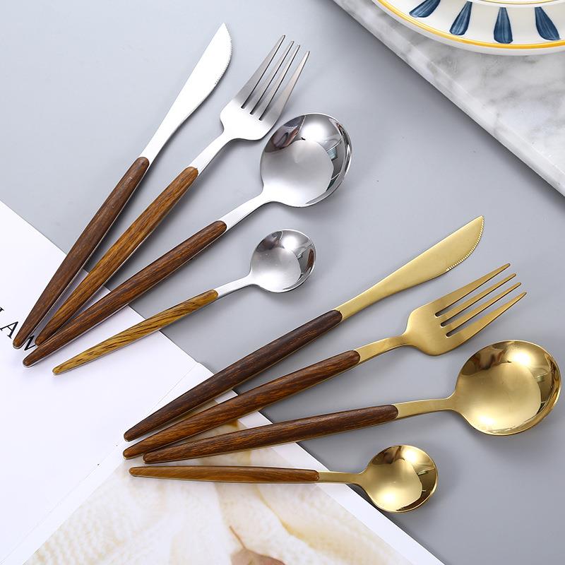 网红葡萄牙430不锈钢仿木夹柄刀叉勺礼盒套装西餐牛排刀叉勺定制
