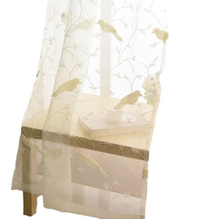 白色小鸟窗纱布艺窗帘成品卧室客厅毛巾绣花直销绍兴柯桥定制