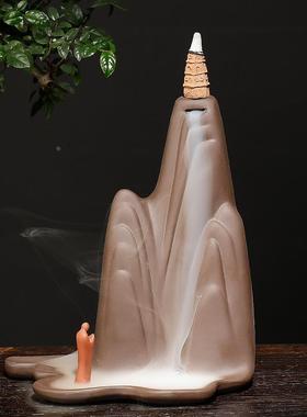 厂家直销紫砂倒流香炉创意高山流水一心向佛烟倒流檀香炉家居摆件