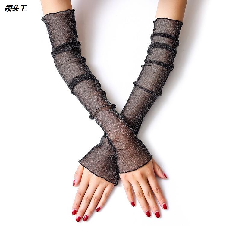 开车夏季银丝防晒袖套网纱蕾丝护臂长袖车手司机冰丝防晒冰袖