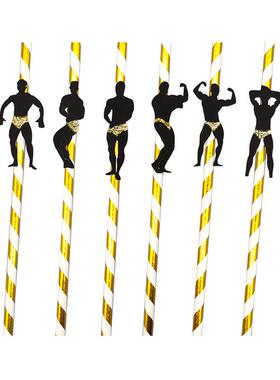 现货供应黑色男线条健美运动图案纸质吸管一次性饮料甜品装饰吸管