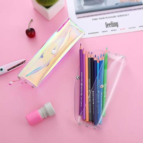 网红ins日系高颜值镭射透明笔袋简约小清新女孩学生大容量文具盒定制