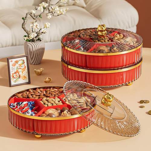 高颜值招财猫糖果盘 轻奢家用零食干果盒 结婚多层点心坚果干果盘