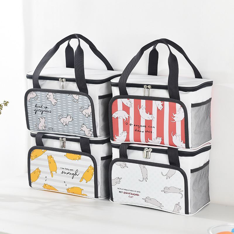 简约卡通饭盒袋防水防油皮膜保温包铝膜加厚上班野餐手提便当饭包