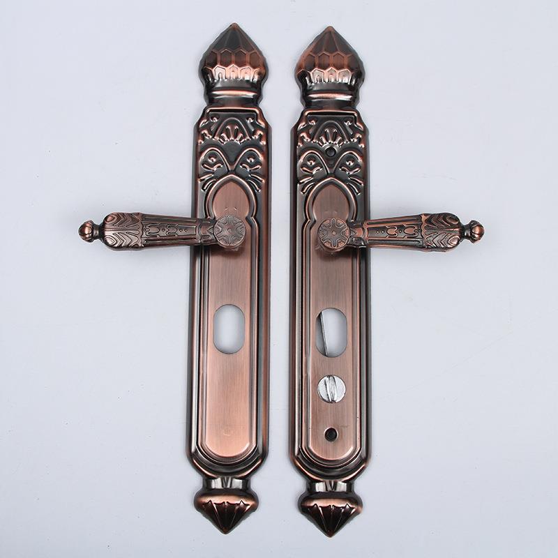 桃型复古防盗门铁拉手家用大门机械锁门把手室外仿铜面板拉手面板