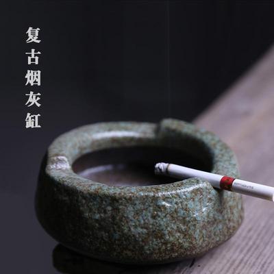 烟灰缸新中式禅意复古粗陶瓷创意防风烟灰缸办公室家用茶几客厅定