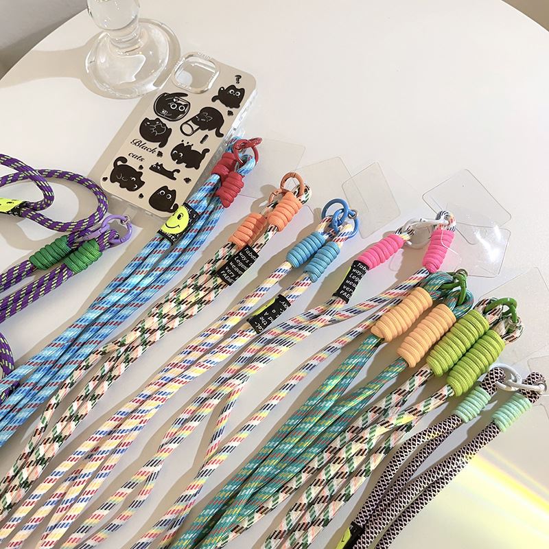 潮流ins七彩编织斜跨加长绳侧挂肩带通用手机壳diy背带式手机挂绳