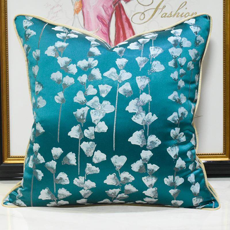 新中式蓝绿色田园风植物花卉客厅沙发抱枕套样板间床头靠垫靠背枕