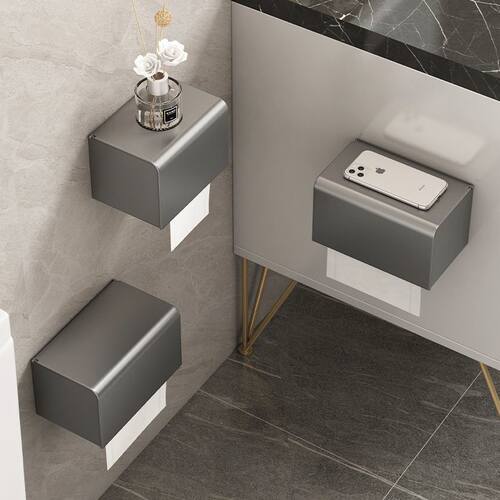 枪灰纸巾纸盒卫生间厕所厕纸置物免打孔手纸抽纸放置架防水壁挂式