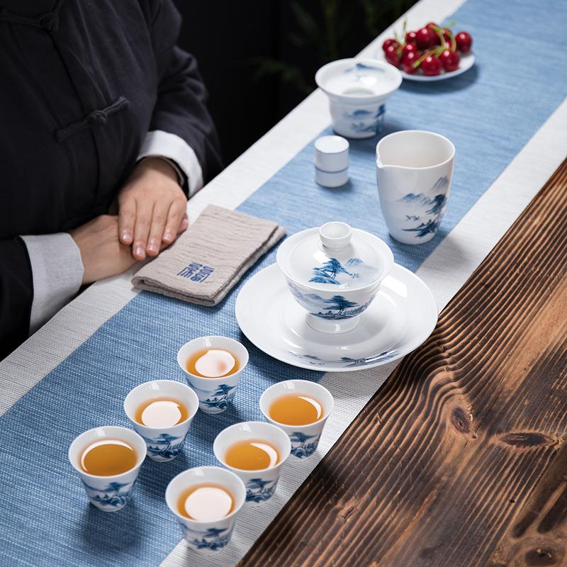德化白瓷手绘复古陶瓷茶具套装功夫盖碗陶瓷茶杯礼品整套礼盒装定
