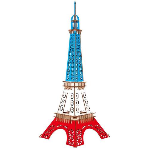 三色巴黎塔木制仿真模型益智3D玩具木质拼装立体拼图积木成人玩具