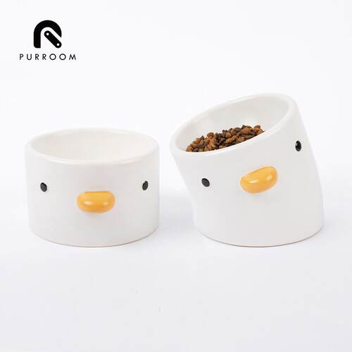 原创陶瓷小鸡猫碗斜口加高预防黑下巴食盆保护颈椎防打翻