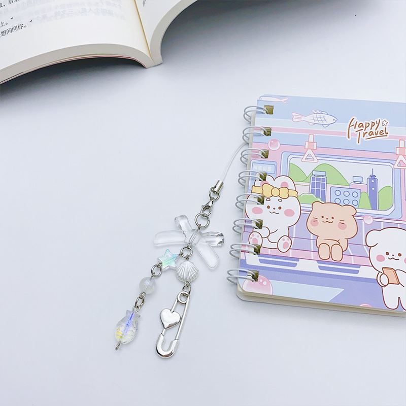 甜美清新镭射小鱼贝壳爱心别针蝴蝶结手机链百搭卡册挂链包包挂件