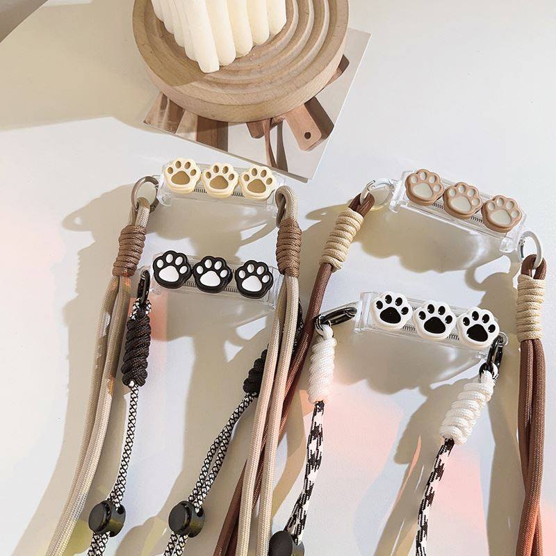 趣味可爱猫咪脚印背夹斜跨链便捷背带侧挂肩链女款手机挂绳挂脖带