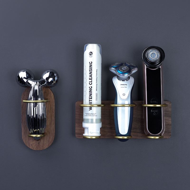 实木剃须刀架洗漱台仪收纳架免打孔置物架卫生间刮胡刀壁挂架