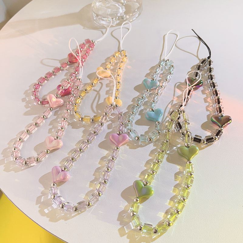 多巴胺ins电镀方块爱心珠珠链串珠手机挂绳diy包包挂饰手提链