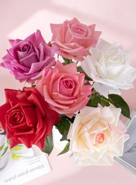 仿真花装饰品光月湿润手感卷边玫瑰家假花绿植物跨境MW60003定制