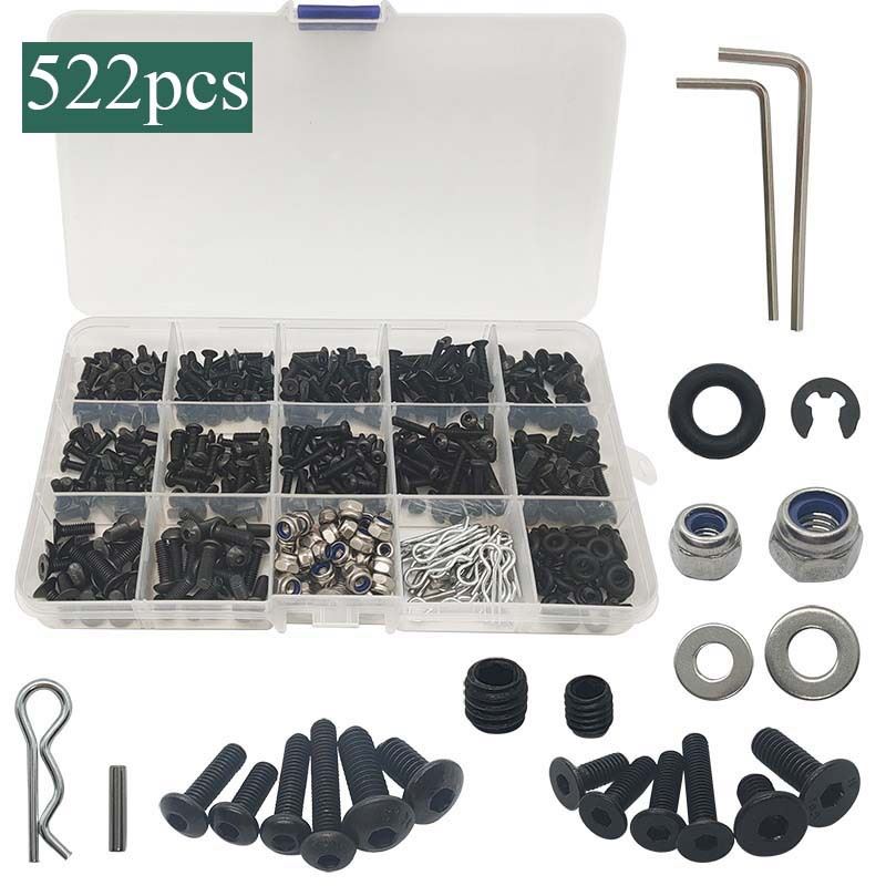 522盒装内六角螺栓碳钢半圆头+沉头+紧定螺丝扳手自锁螺母平垫