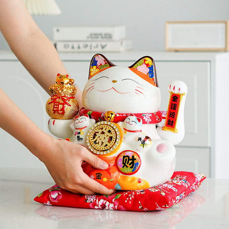 招财猫大号摆件店铺开业电动摇手大号日本陶瓷创意礼品收银台摆件
