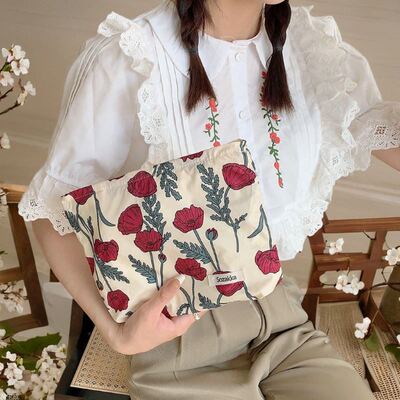 3432 文艺清新碎花棉布化妆包日系手拿包便携杂物收纳袋口红包