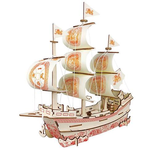 儿童益智木制仿真模型 木质手工DIY拼装明朝古3d立体拼图玩具