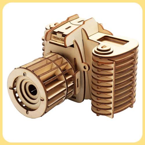 照相机木质手工拼装模型木制3d立体拼图创意摆件儿童玩具地摊