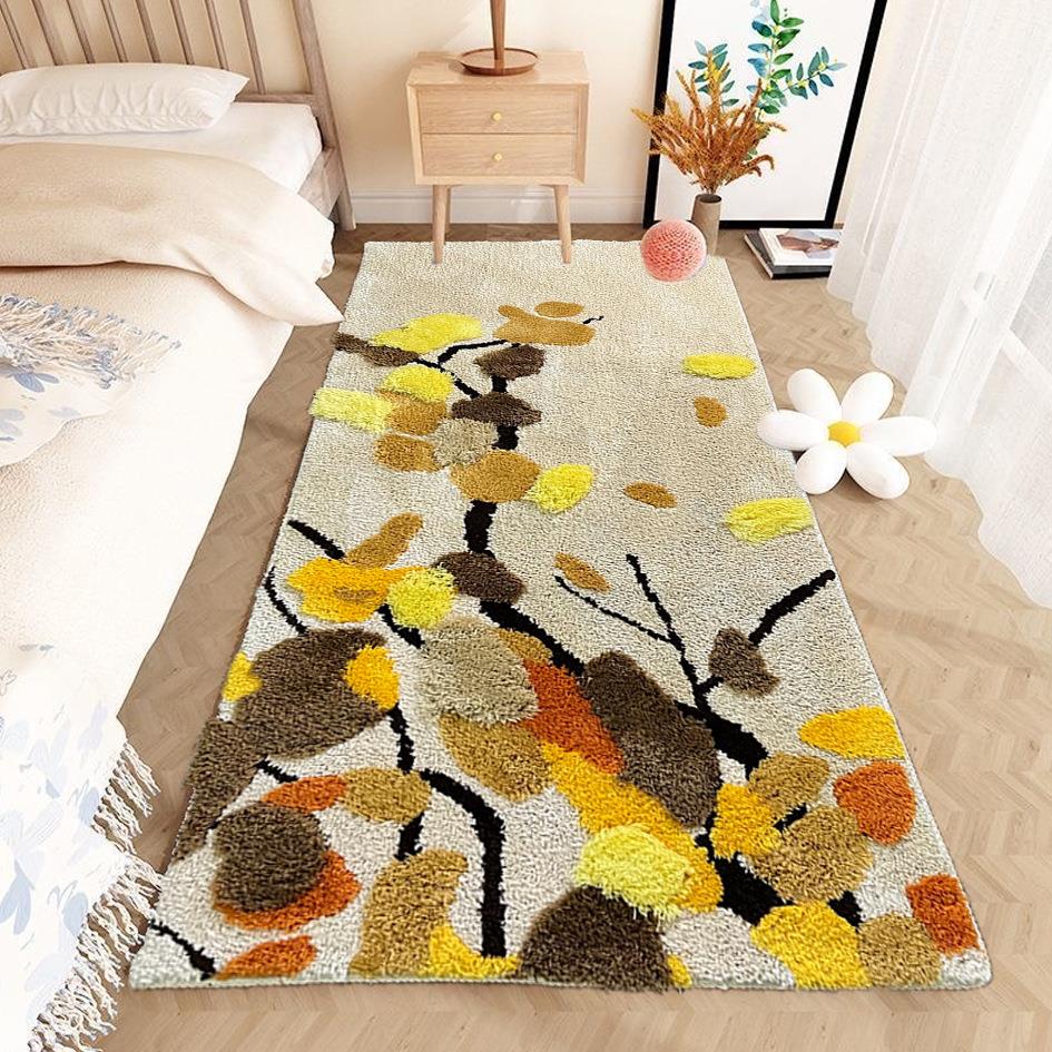 地毯地毯床边毯长条高级轻奢梅花高低毛植绒提花柔软腈纶客厅地垫