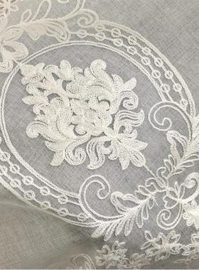 欧式窗纱白色毛巾绣花刺绣纱帘新款爆款LAZ纱帘直销定制