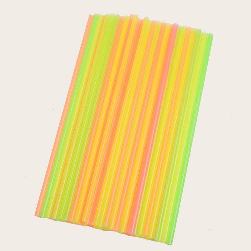 热销荧光饮料果汁吸管手工DIY荧光色一次性可乐小吸管直管100支装