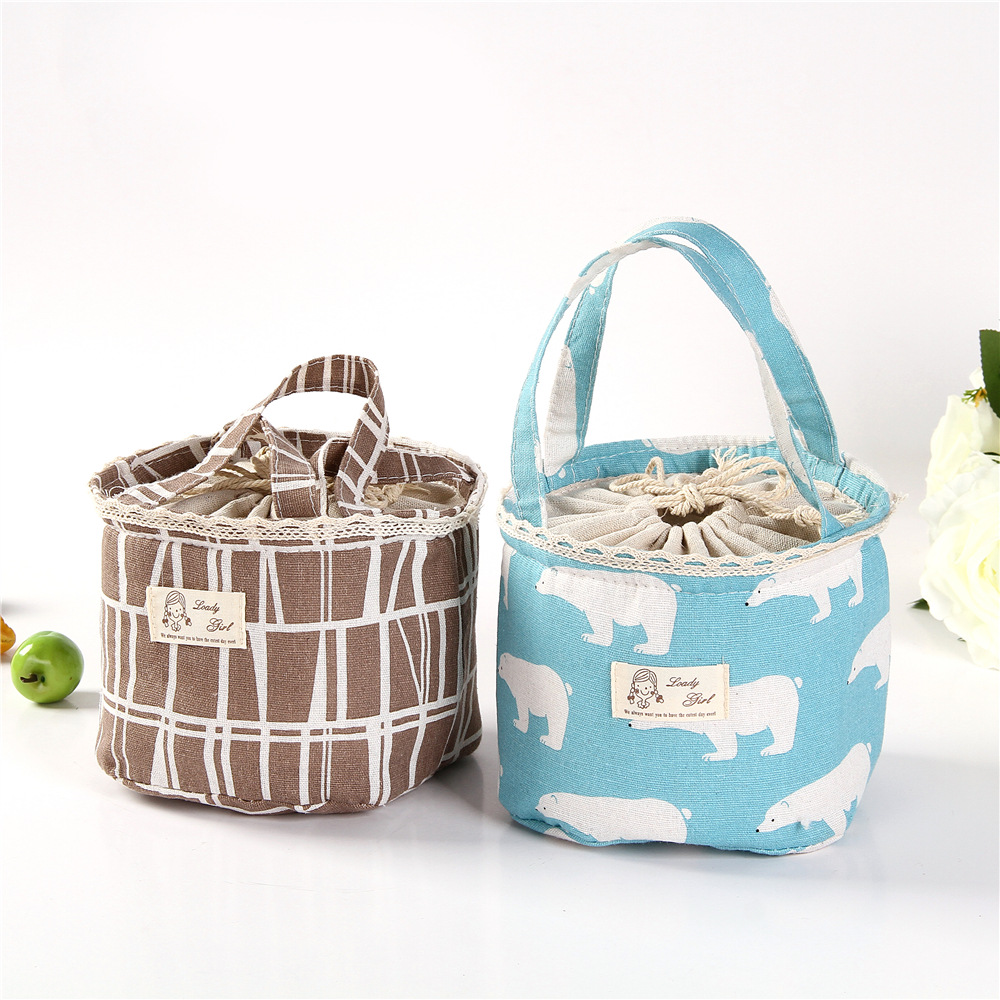 棉麻便当包饭盒包大号带饭包 学生保温袋手提冰包袋子饭盒袋