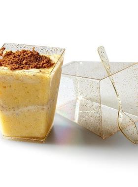 150ml塑料杯5oz金粉慕斯杯方形金点杯甜品杯ps透明杯子现货定制