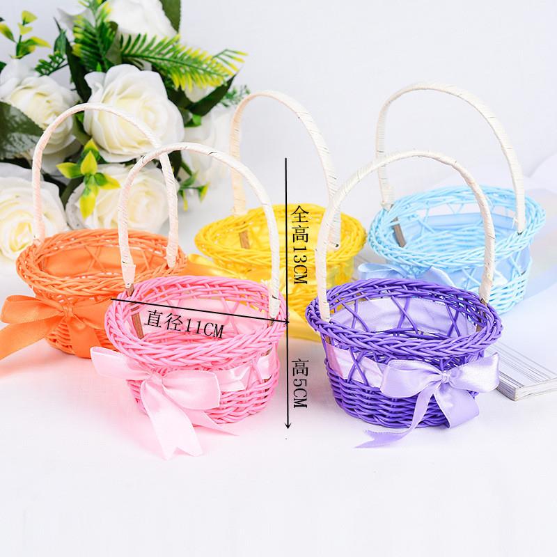 简约圆形仿藤编织手提花篮 手工编织篮鲜花花艺插花篮 装饰收纳篮