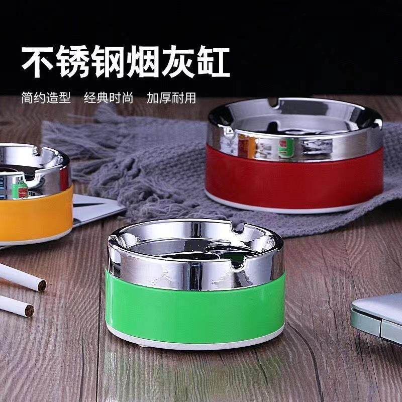 YF-602网红家用带盖防摔客厅床头大号不锈钢塑料烟灰缸厂家直发定