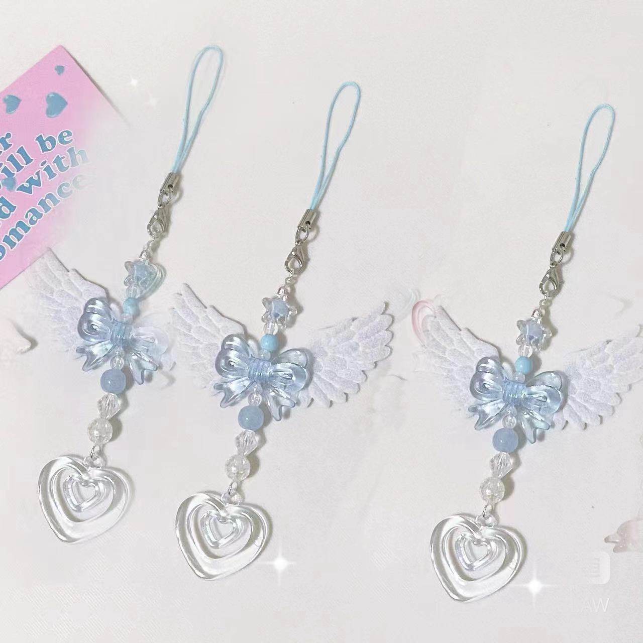 【蓝天使翅膀】咕本链爱心手机链卡册挂件手机链款水蓝色五星串珠