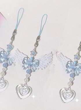 【蓝天使翅膀】咕本链爱心手机链卡册挂件手机链款水蓝色五星串珠