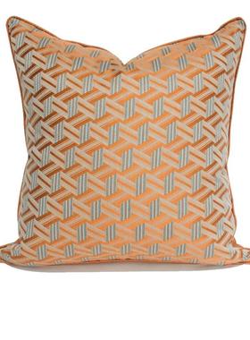 简约现代橙色床上靠垫套样板房软装设计师几何图案沙发抱枕套定制
