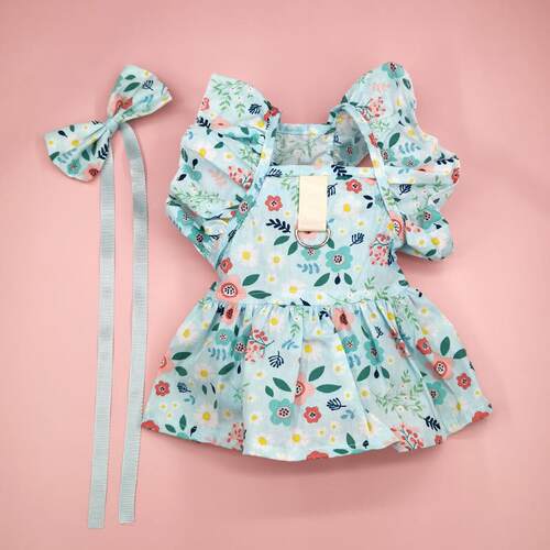 狗狗衣服春夏季薄款裙子洛丽塔公主浅蓝蝴蝶袖猫咪宠物衣服定制