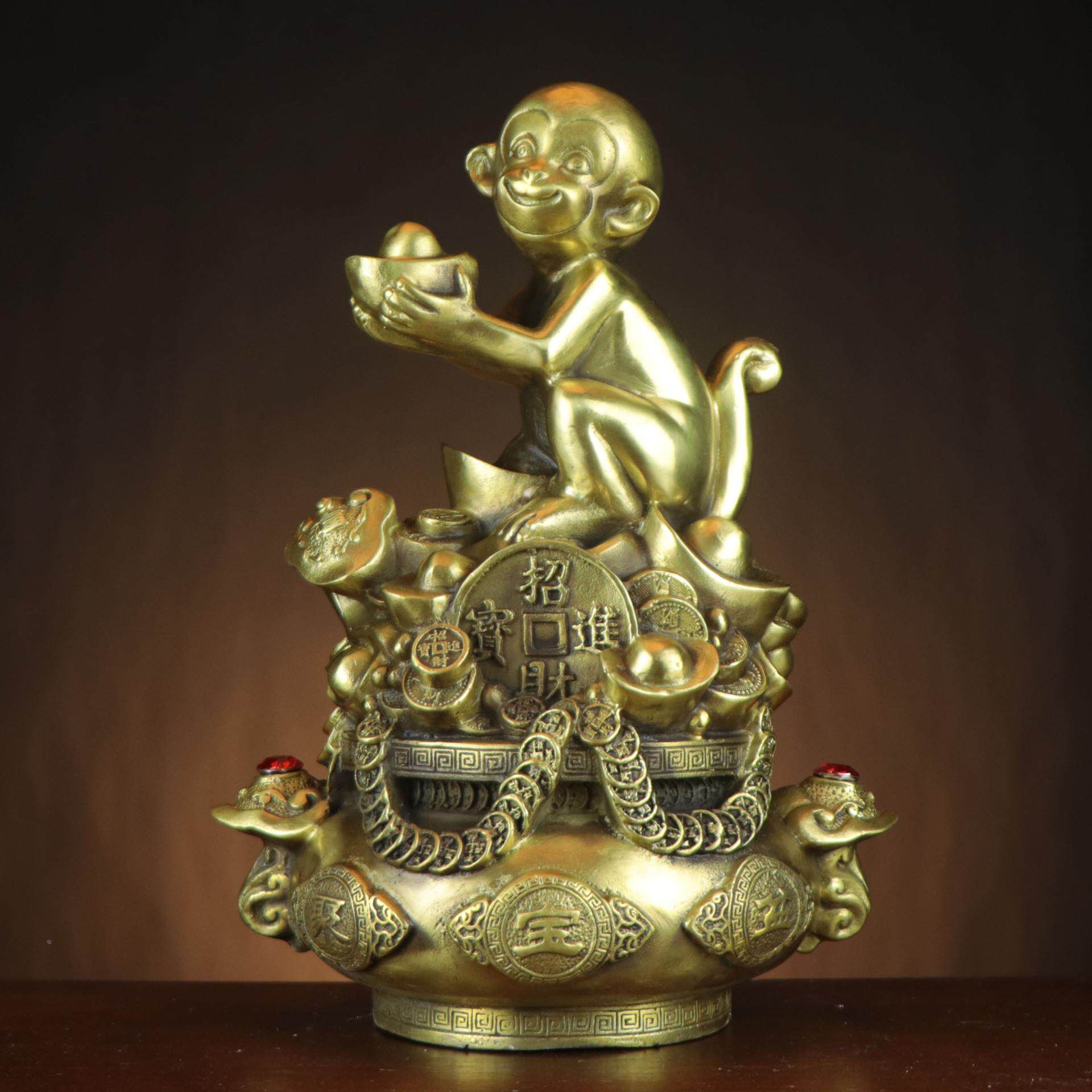 黄铜猴子 金猴献宝 福猴家居店铺摆件 厂家 聚宝盆猴 生肖猴定制