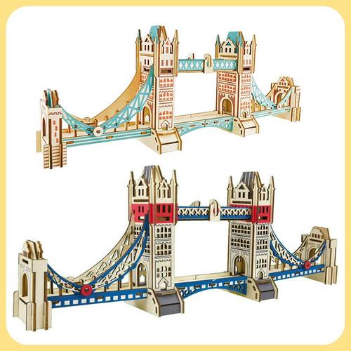 伦敦塔桥 木制3d立体拼图桥梁建筑手工拼装模型创意摆件玩具