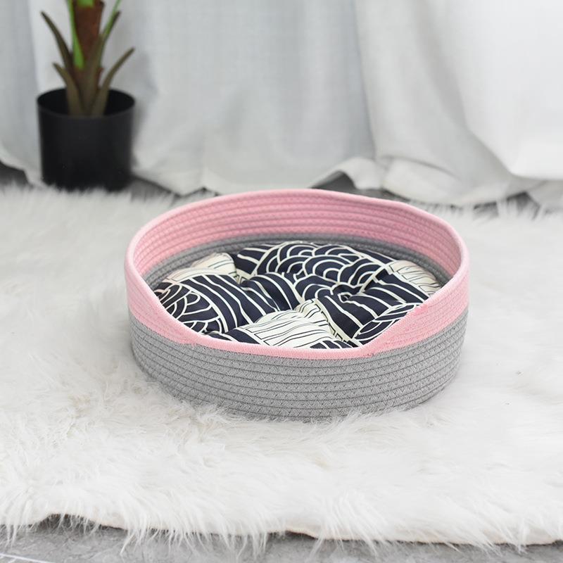 棉线藤编猫窝四季通用手工编织宠物窝垫夏季猫垫子宠物家居收纳筐